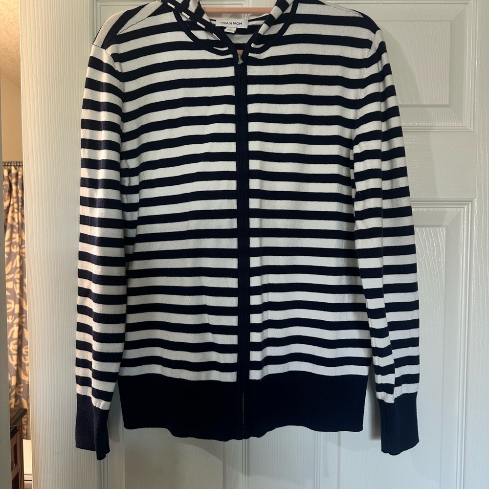 Striped Navy and White Zip-Up Sweater